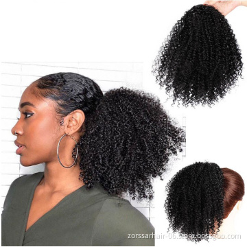 New arrival wrap around ponytail natural virgin human hair afro puff curly hair drawstring ponytail